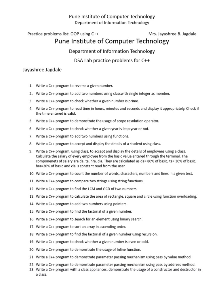 Question Bank Practice Problems for CPP | PDF image.