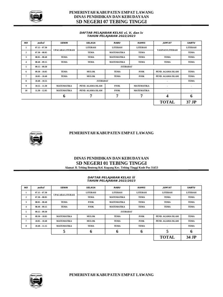 Jadwal Pelajaran Baru | PDF