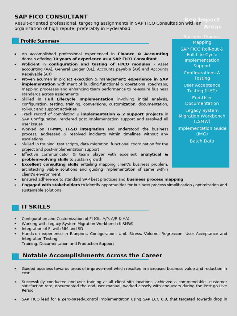 Sap fico resume pdf
