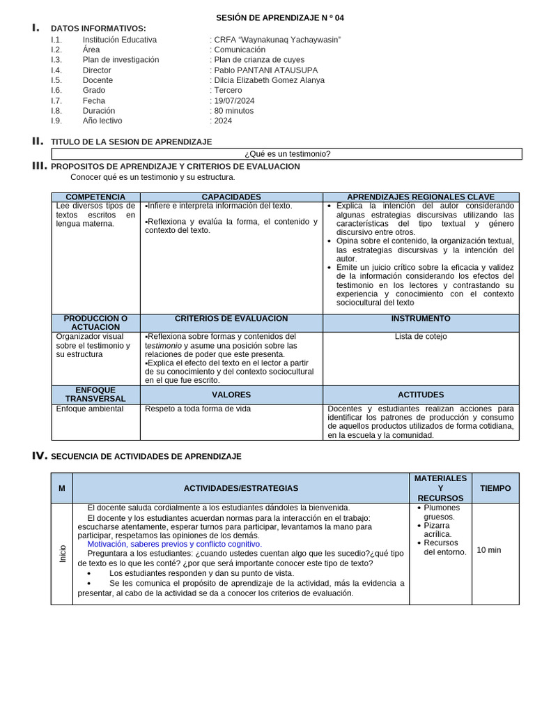 P5 Sesion de Aprendizaje #4 | PDF