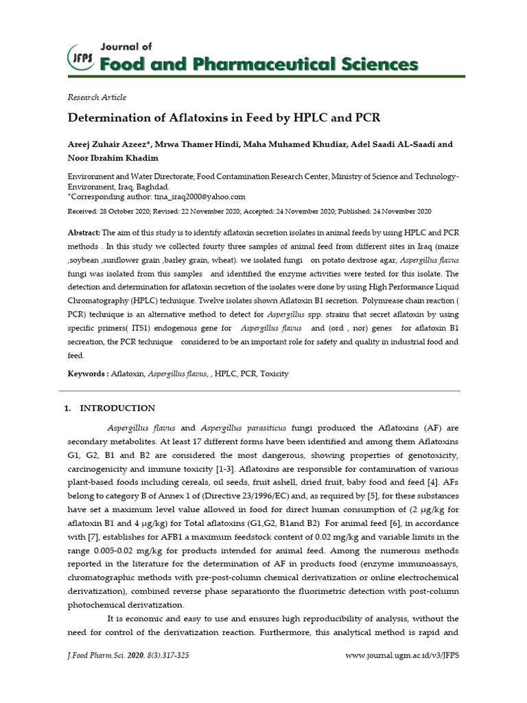 Determination of Aflatoxins in Feed by HPLC and PCR: Research Article | PDF