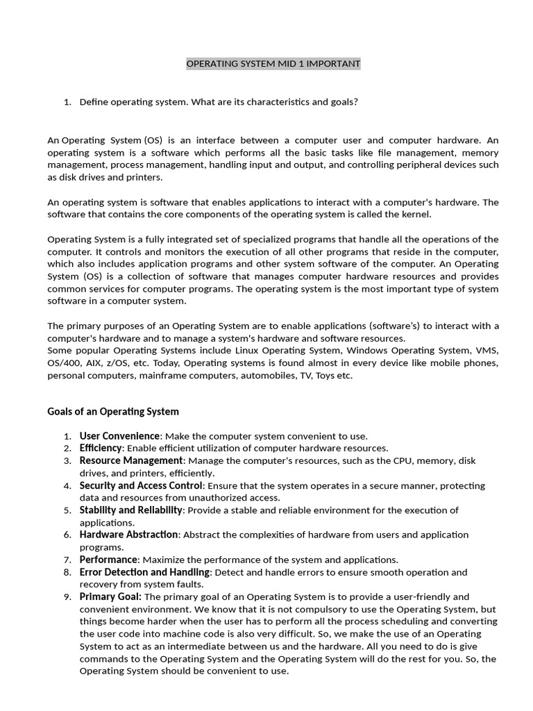 Operating System Mid 1 Important | PDF