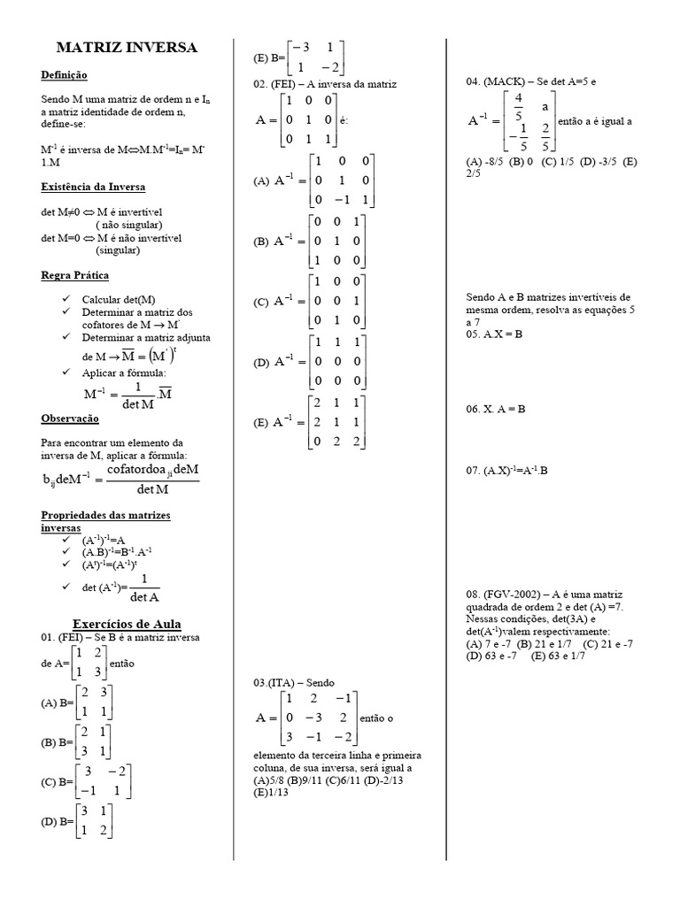 Matriz Inversa Com Determinante | PDF