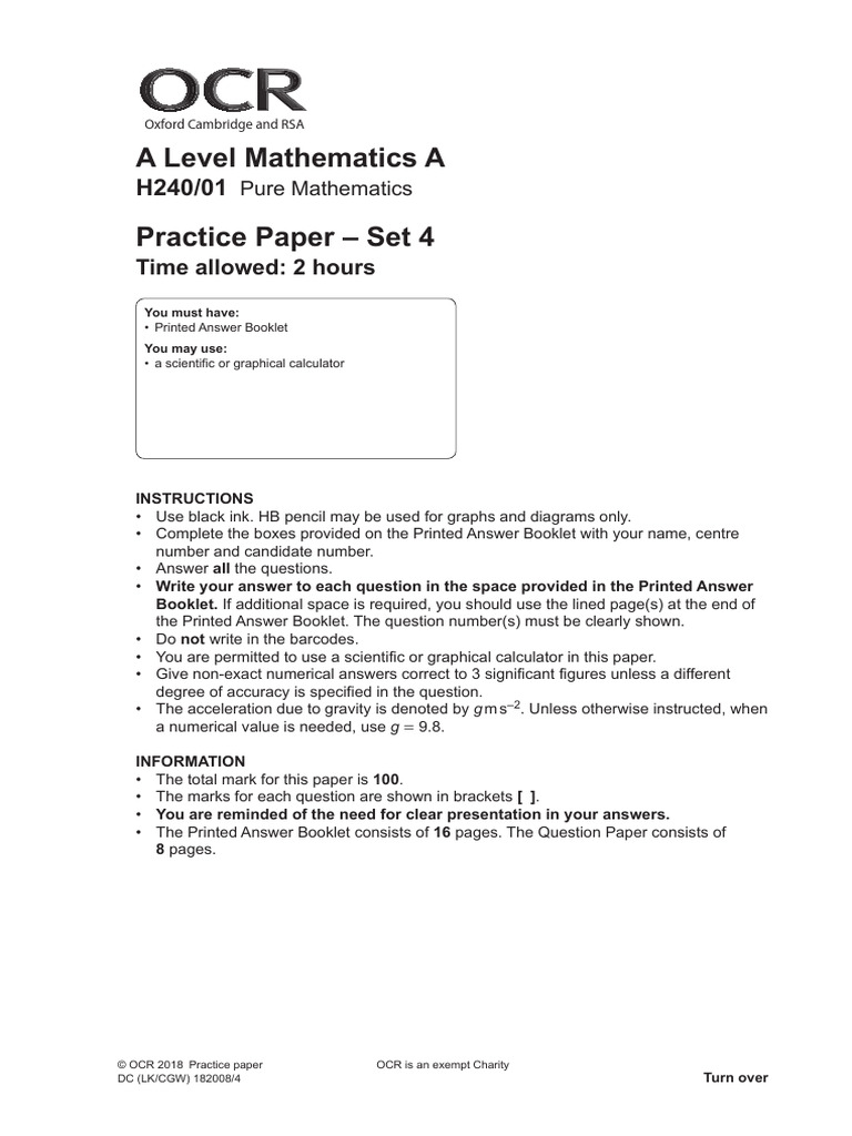 H240 01 Paper Dec 18 | PDF | Trigonometric Functions | Mathematical ...
