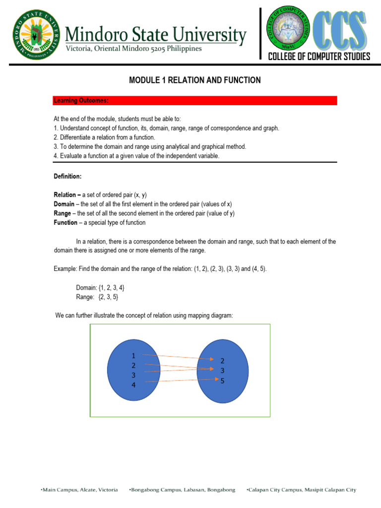 Module 1 Relations and Functions 1 | PDF