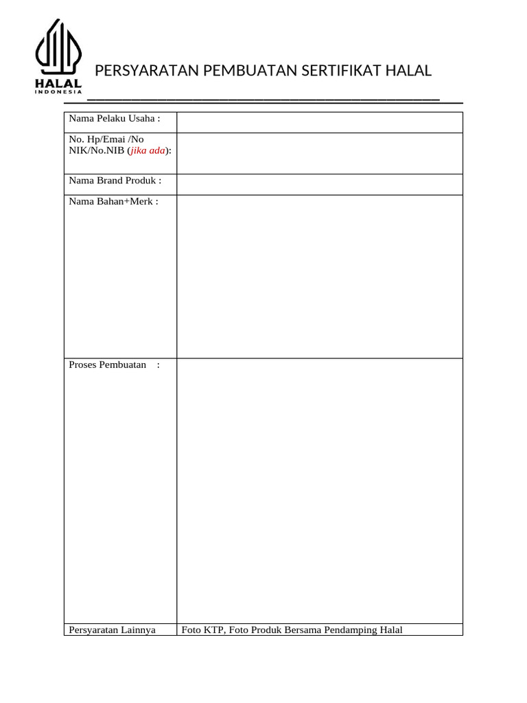 Persyaratan Pembuatan Sertifikat Halal | PDF