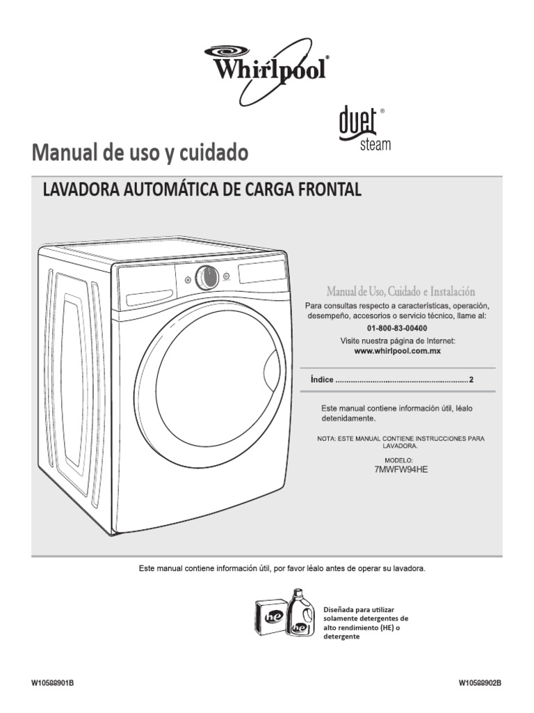 7MWFW94HEBU Manual de Uso y Cuidado | PDF | Lavadora | Detergente