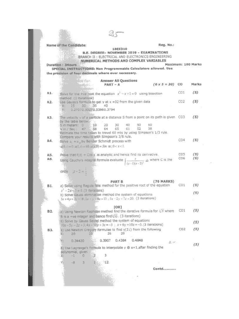 Numerical methods and complex variables pdf