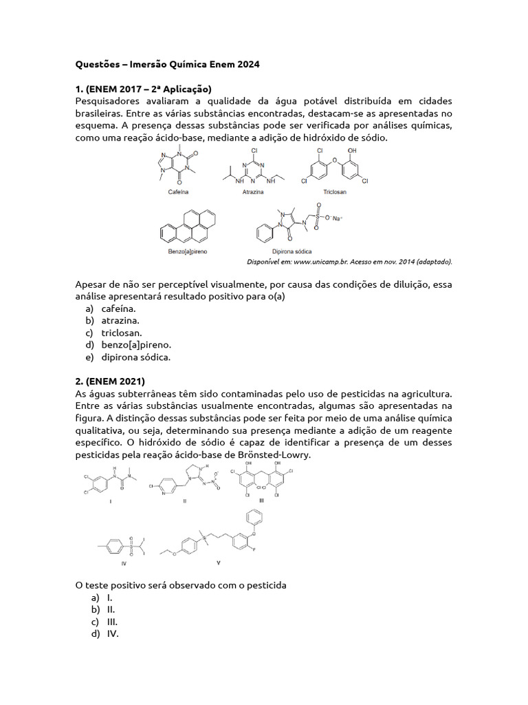 Questões - Imersão Química Enem | PDF