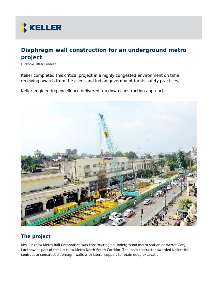 Diaphragm Wall Construction for Metro | PDF | Technology & Engineering