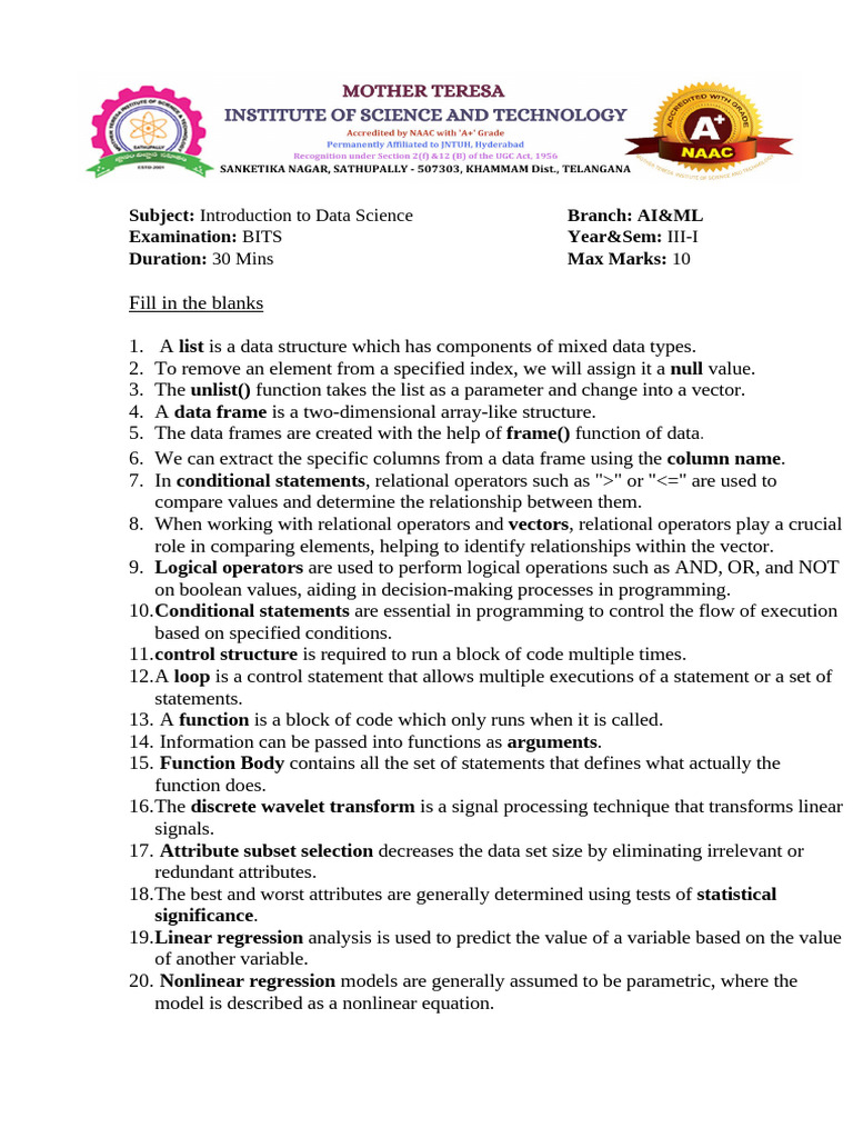DS Bits Mid-2 Student | PDF | Computing | Computer Programming