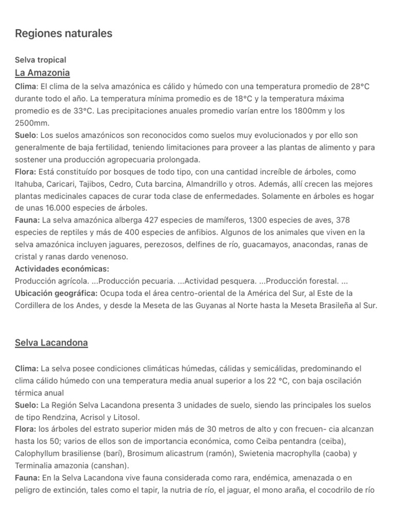 Regiones Naturales de la Selva | PDF | Selva amazónica | Tecnología