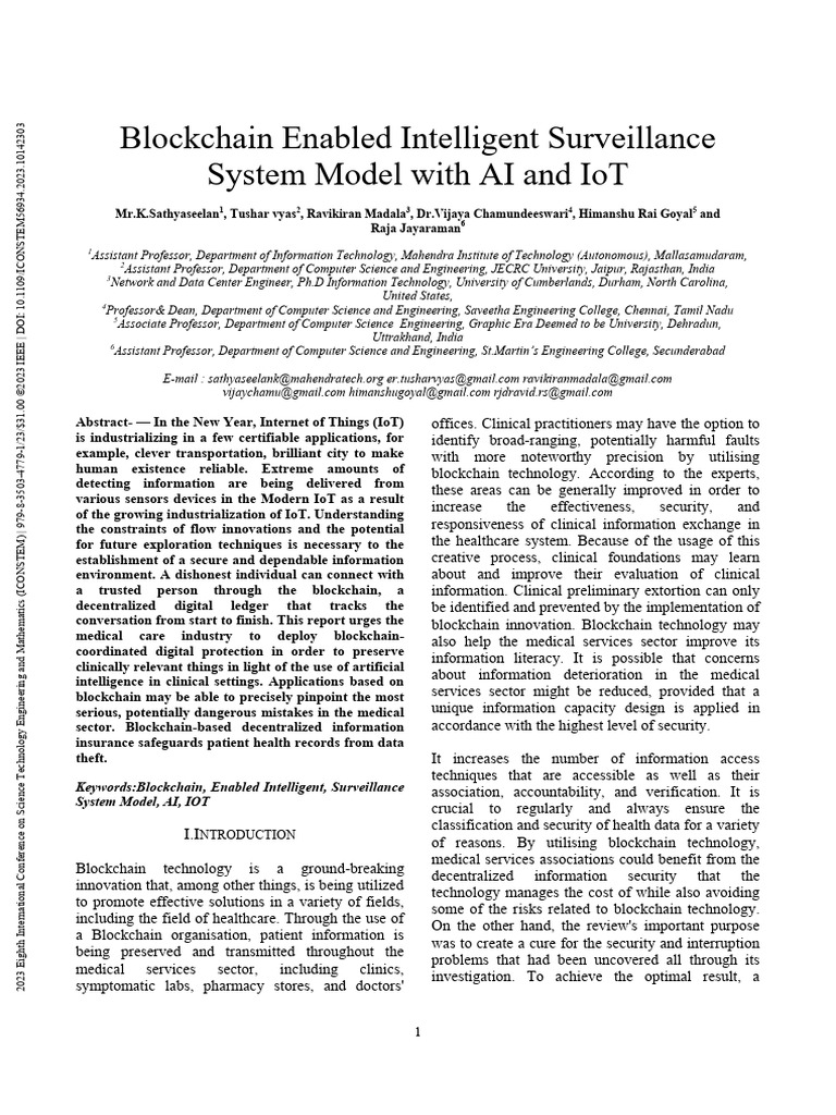 Blockchain Enabled Intelligent Surveillance System Model With AI and ...