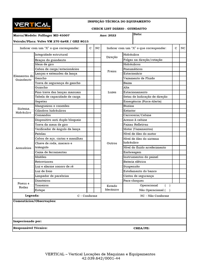 Check List Diário - MD 45007 | PDF