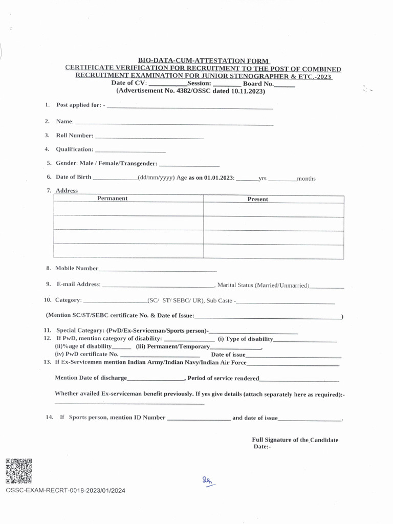 Bio-Data and SEBC Declaration Form | PDF