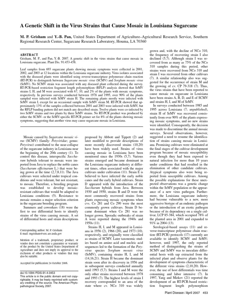 A Genetic Shift in The Virus Strains That Cause Mosaic in Louisiana ...