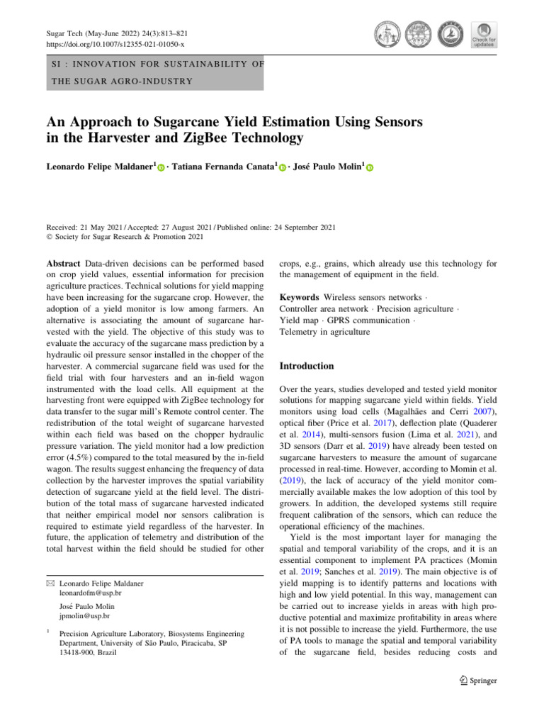 An Approach To Sugarcane Yield Estimation Using | PDF