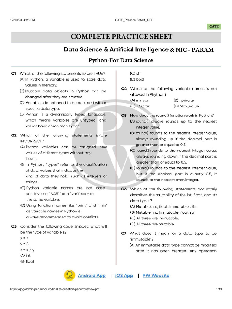 Python-For Data Science - COMPLETE PRACTICE SHEET | PDF