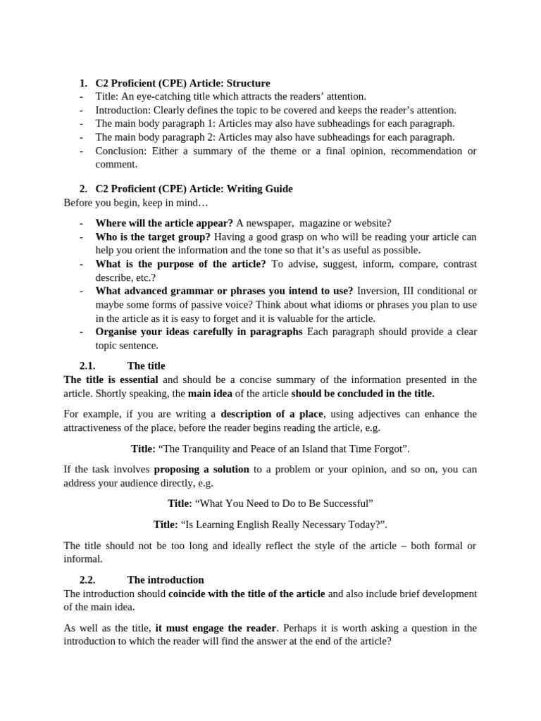 How To Write An Article - C2 Proficient (CPE) - Writing Part 2 | PDF