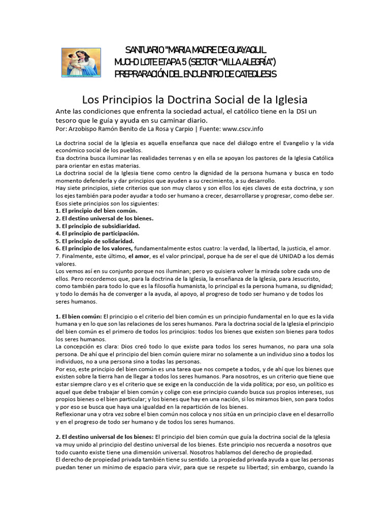Los 7 Principios de La Doctrina Social de La Iglesia | PDF