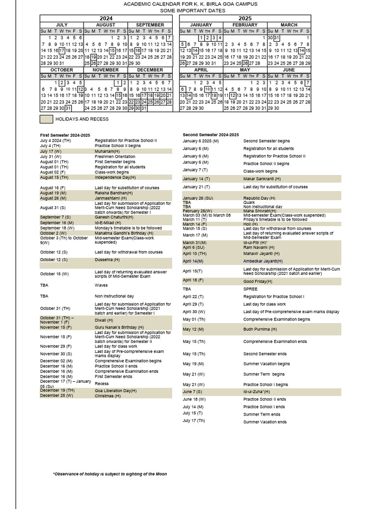 Academic Calendar 2024 25 | PDF