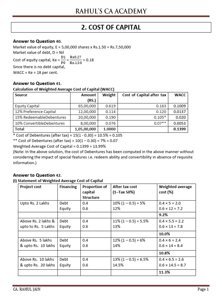 Cost of Capital and WACC Calculations | PDF | Cost Of Capital | Finance ...
