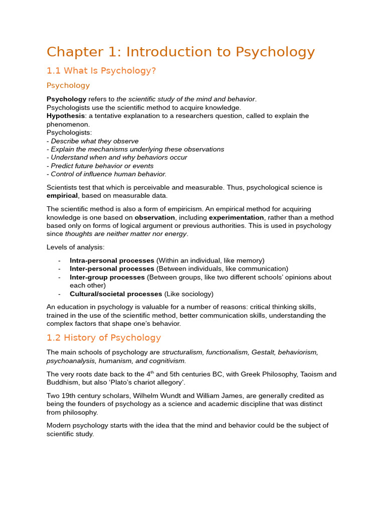 Chapter 1 Introduction To Psychology Pdf
