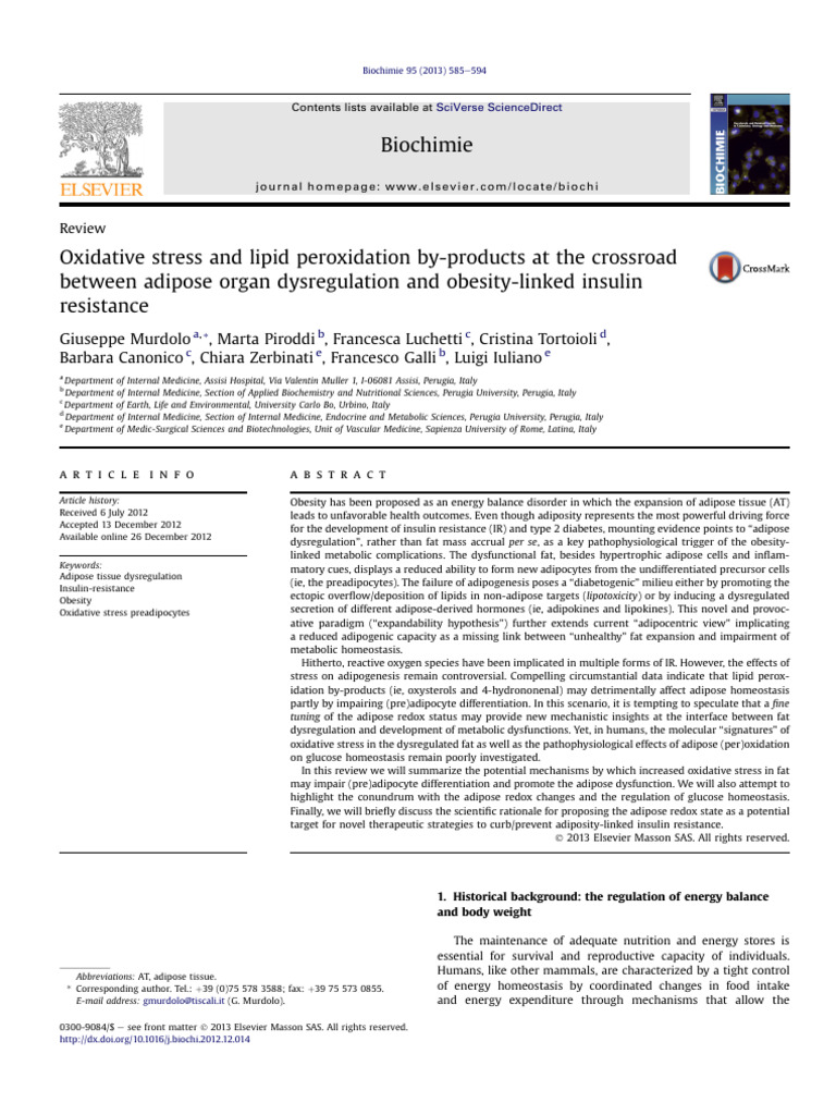 Oxidative Stress and Lipid Peroxidation By-Products at The Crossroad | PDF