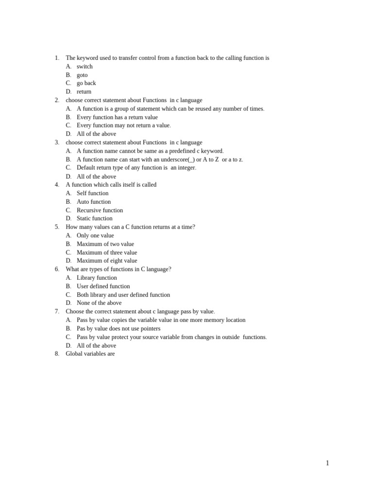 30 Q C Programming MC Questions | PDF