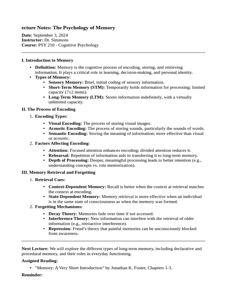 The Psycology of Memory Notes | PDF