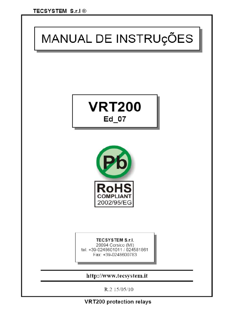 MANUAL DE INSTRUçÕES. VRT200 Ed - 07. TECSYSTEM S.R.L Corsico (MI) Tel ...