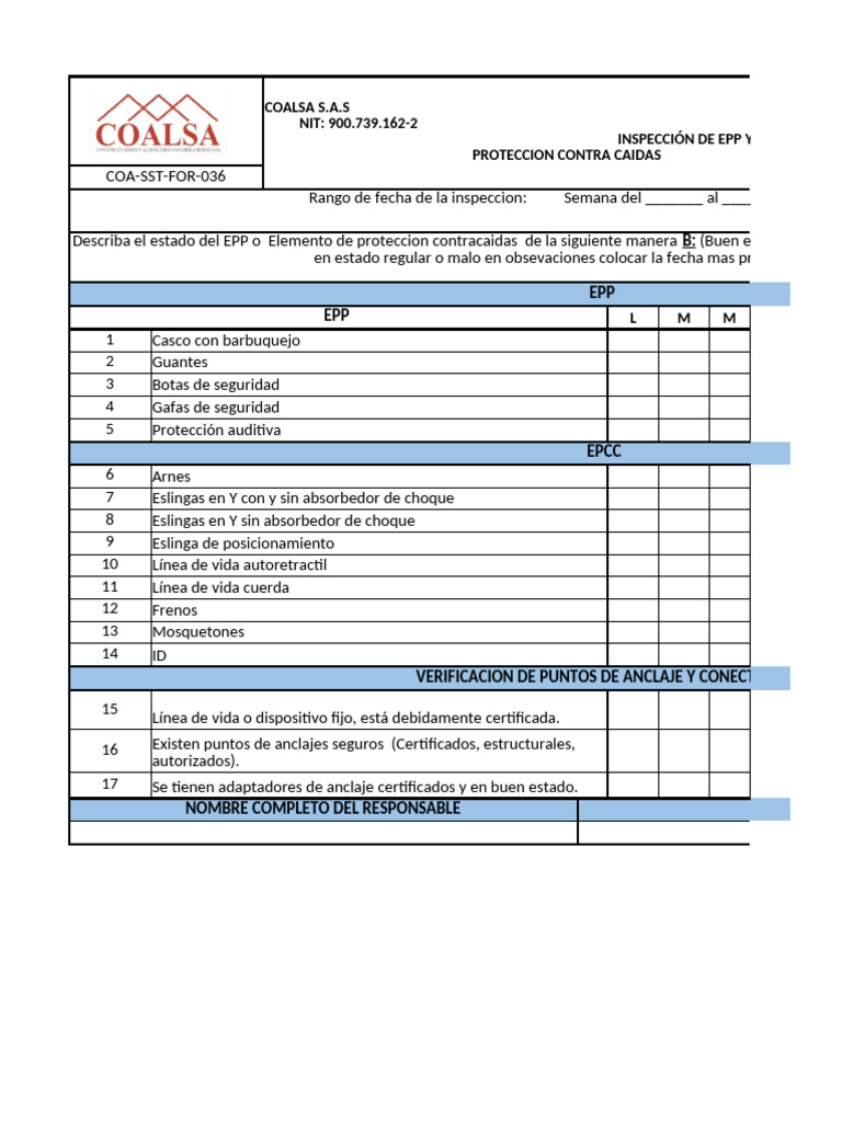 4-Formato Inspeccion Epp y Elementos de Proteccion Contra Caidas | PDF