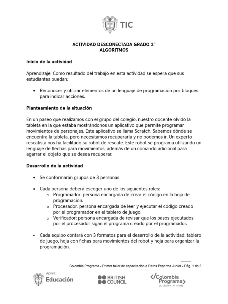 Actividades de Programación Desconectada | PDF | Programación de ...