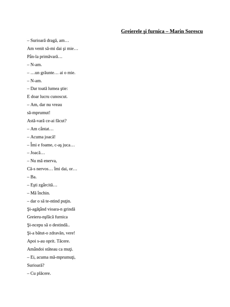 Greierele Şi Furnica | PDF