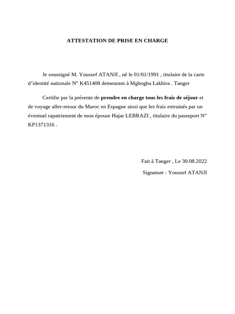 Attestation de Prise en Charge | PDF