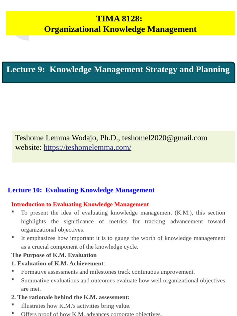 Lecture 10 Evaluating Knowledge Management Pdf