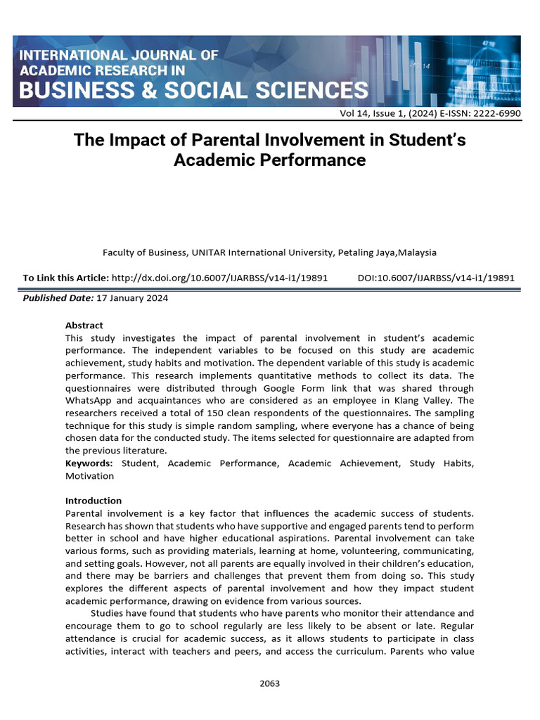 The Impact of Parental Involvement in Students Academic Performance | PDF