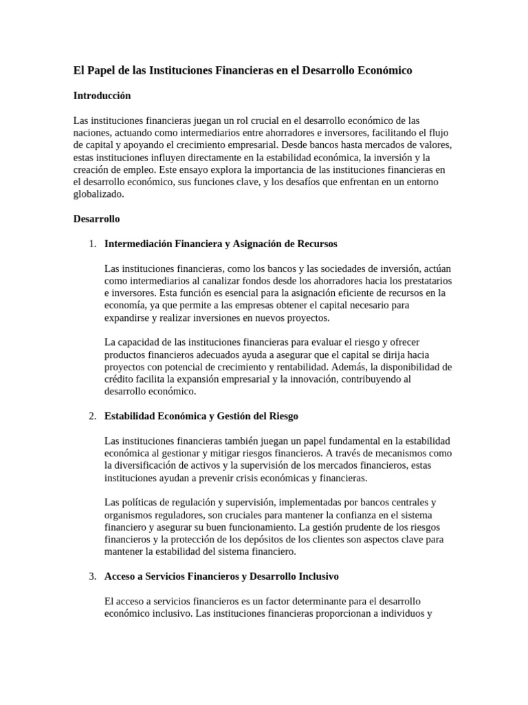 El Papel de Las Instituciones Financieras en El Desarrollo Económico | PDF