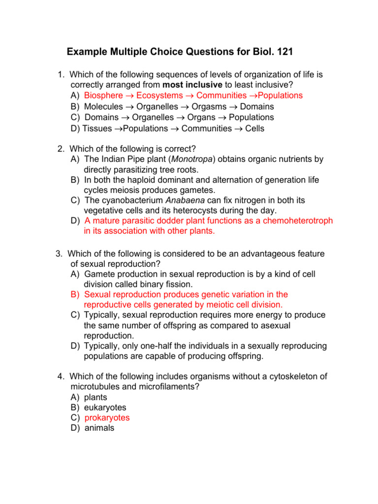 Example Multiple Choice Questions22 | PDF