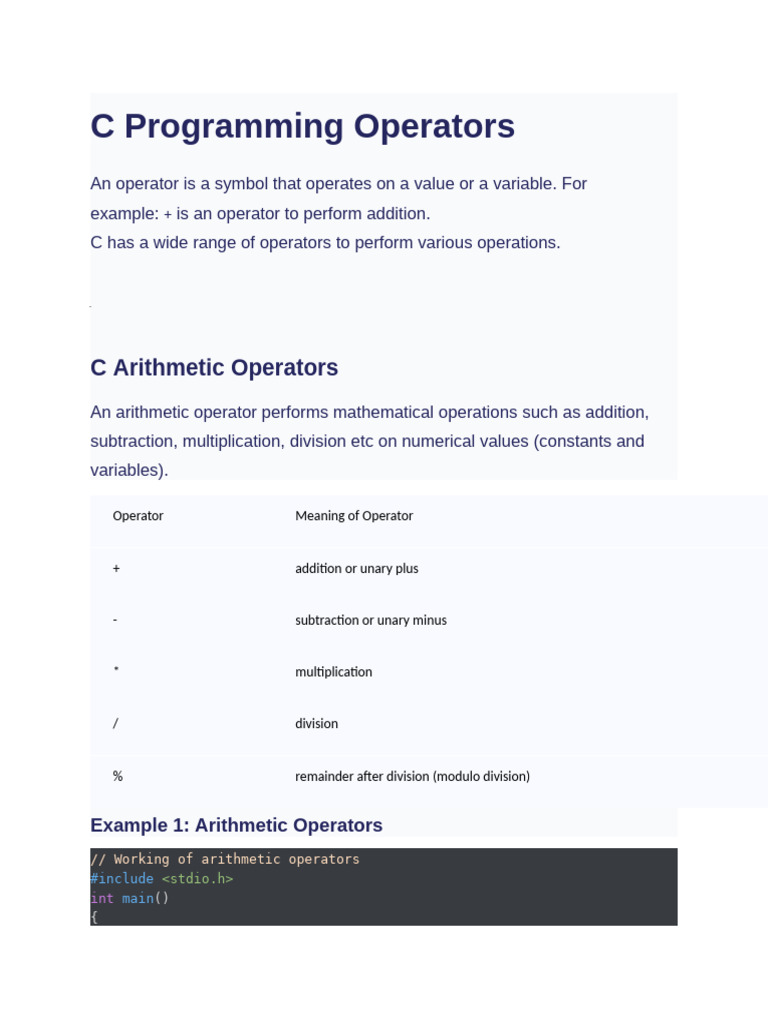 Operators in C Programming | PDF
