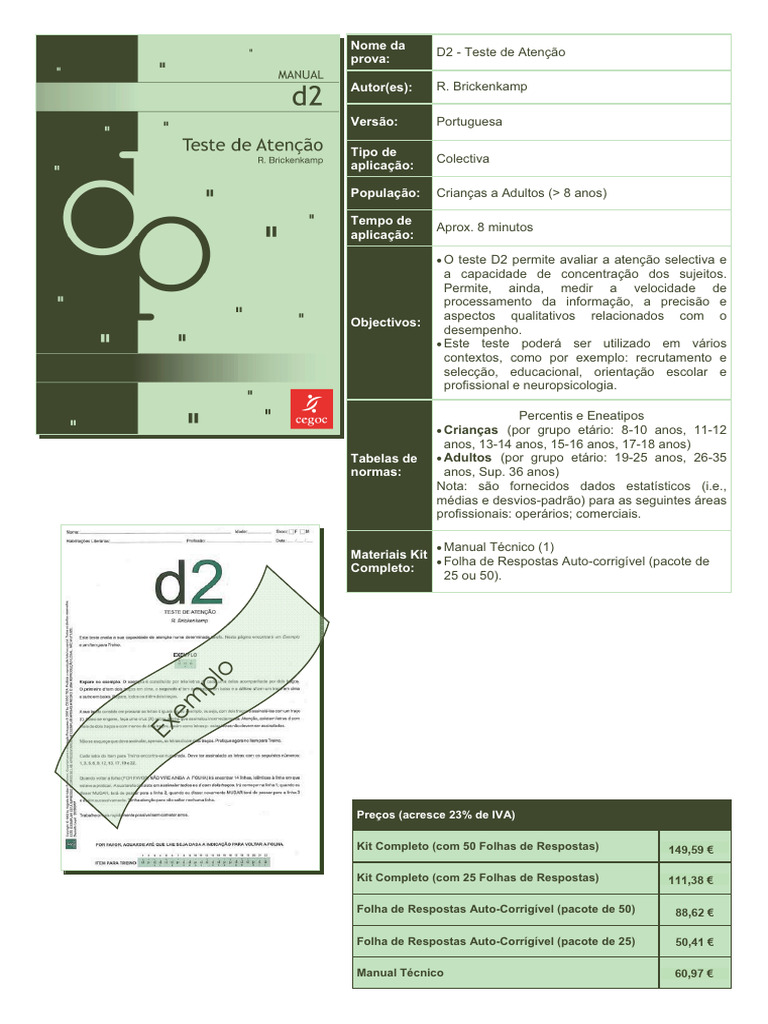 Manual d2 - Teste de Atencao | PDF