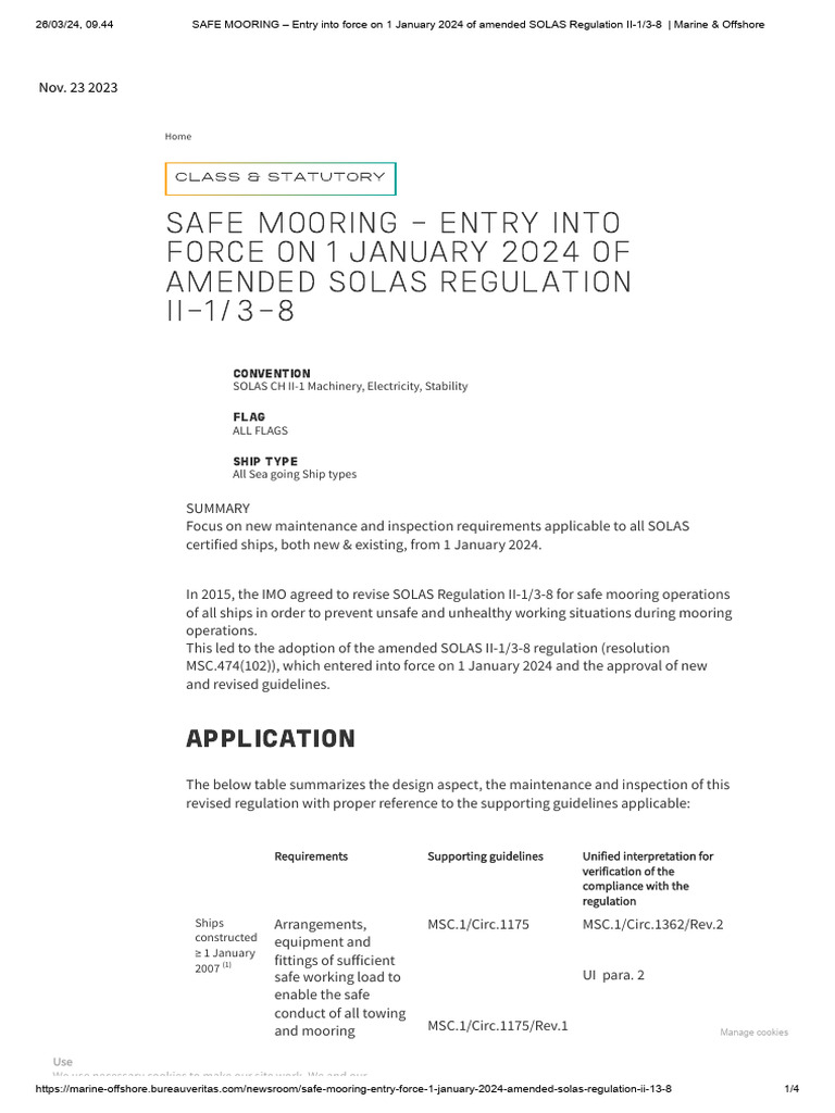 SAFE MOORING - Entry Into Force On 1 January 2024 of Amended SOLAS ...