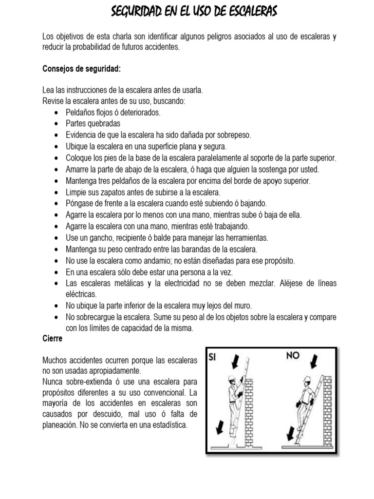 Seguridad En El Uso De Escaleras Pdf Hogar Jardinería Y Bricolaje