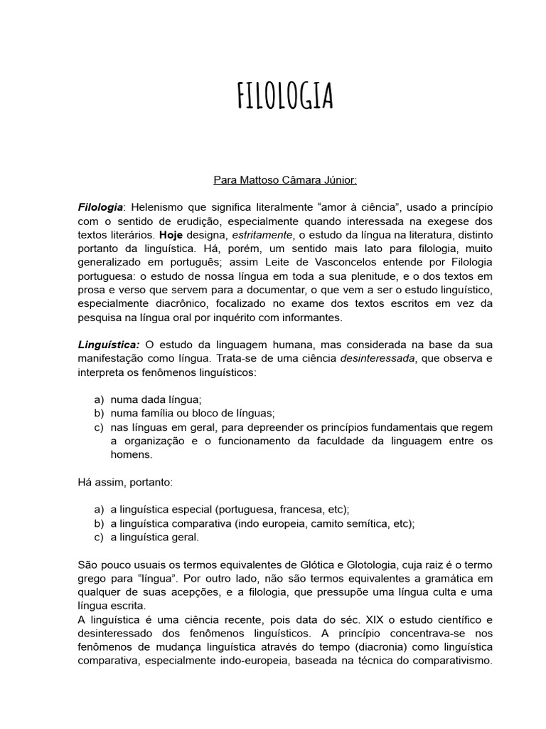 Filologia e Linguística: Diferenças e Interseções | PDF | Linguística ...