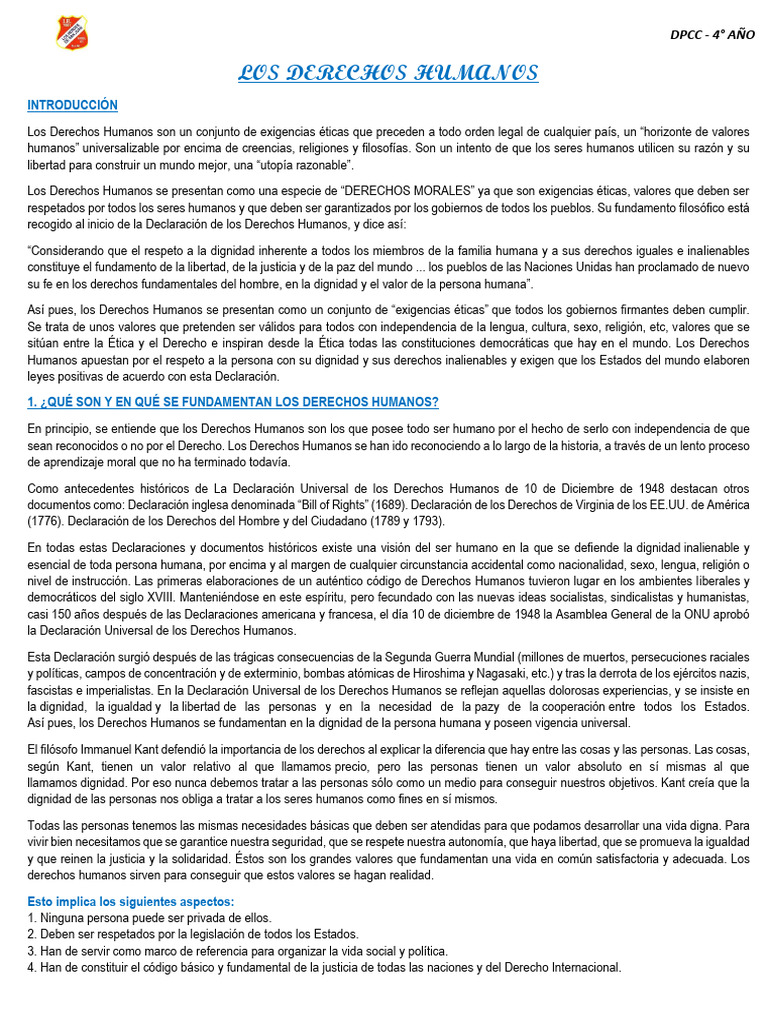 4 Año Derechos Humanos | PDF