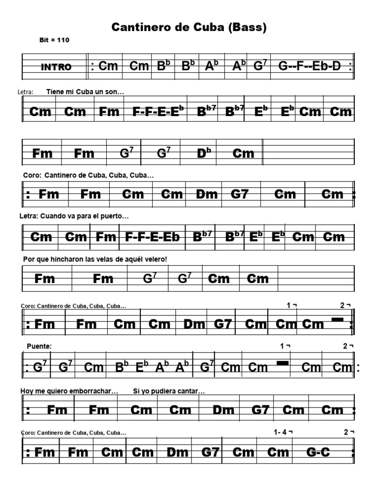 Letras y acordes de Cantinero de Cuba | PDF