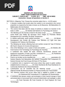 Ss 1 Food and Nut 3rd Term Exam.