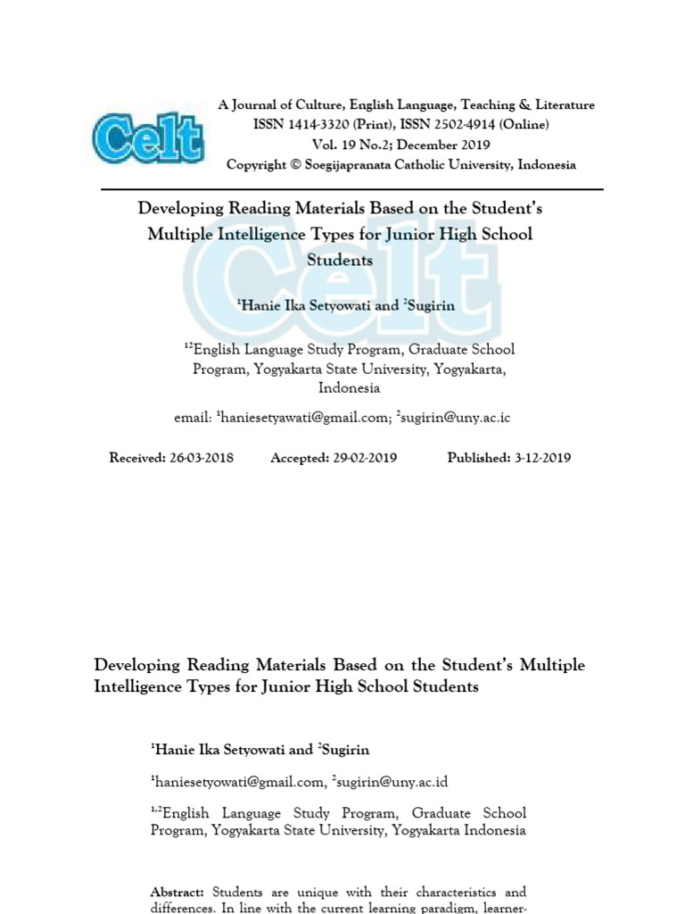 Developing Reading Materials Based On The Student S Multiple