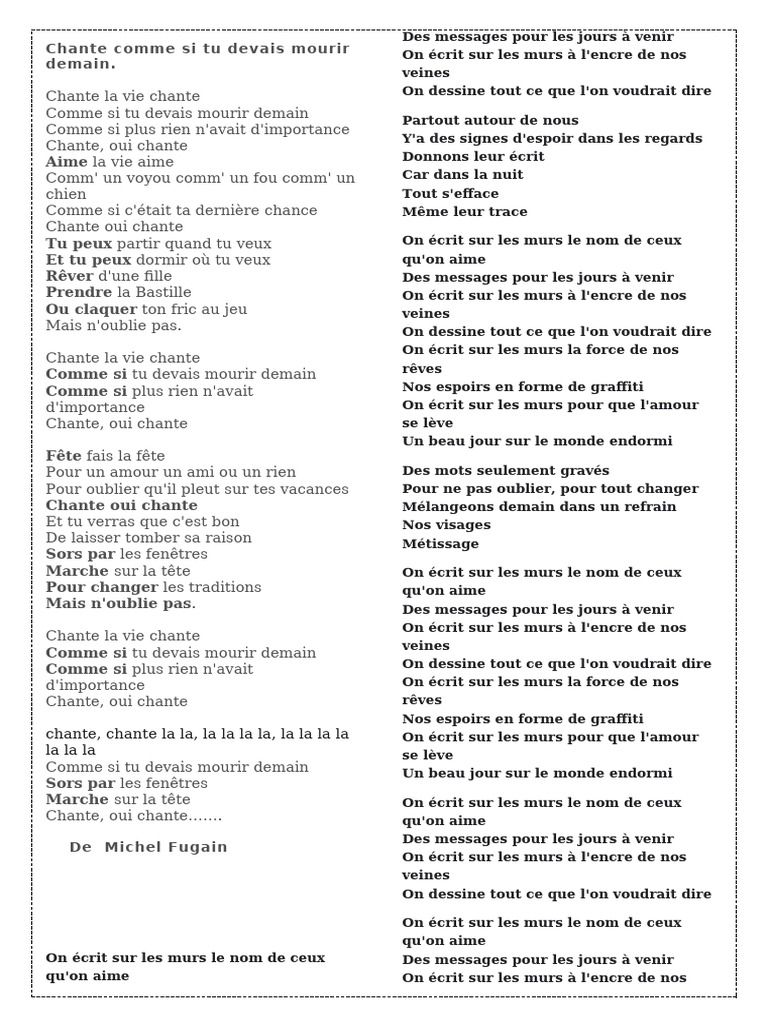 Chante Comme Si Tu Devais Mourir Demain | PDF