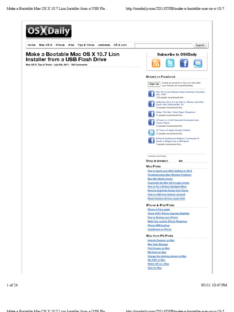 Bootable Mac OS X 10.7 Lion Installer | PDF | Mac Os X Snow Leopard ...